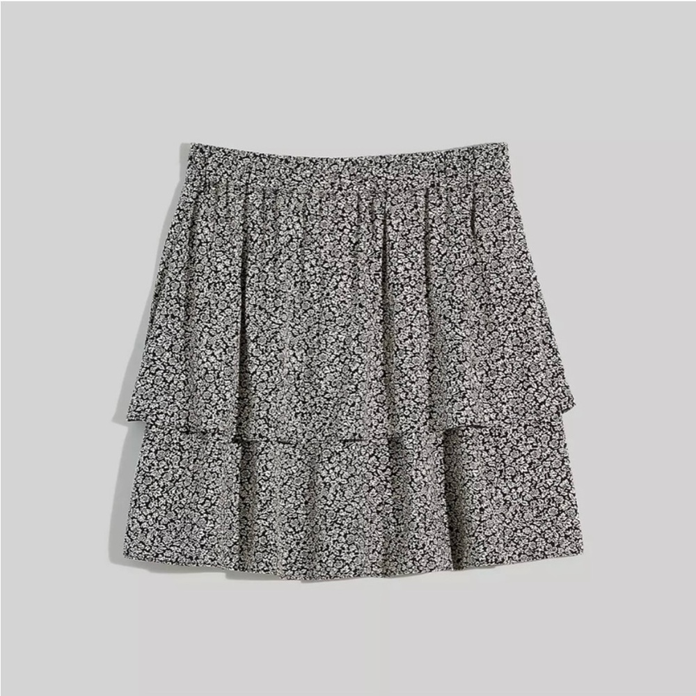 Madewell Pull-On Tiered Black Pattern Mini Skirt